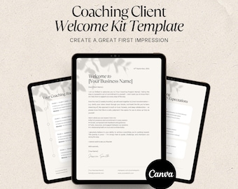 Modèle Canva Kit de bienvenue client coach + Kit PDF d'intégration du client pour coachs