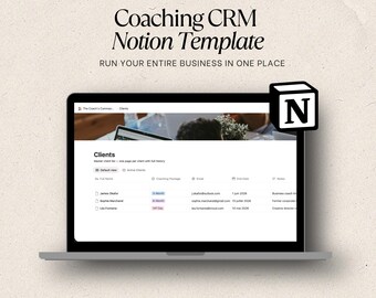 Modèle de notion de CRM de coaching | Système de gestion des clients pour les entraîneurs | Suivi de session | Suivi des objectifs Tableau de bord Coaching Organisateur d'entreprise