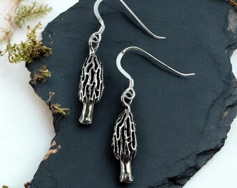 Sterling Silver Morel Mushroom Earrings: Real Casted Organic Jewelry