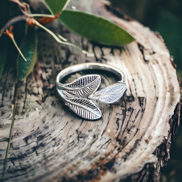 925 Silver Leaf Ring,Silver Leaf Wrap Ring,Sterling Silver Leaf Ring,Silver Nature Ring,Leaf band,ring,Leaf Jewelry,Cute Silver Leaf Ring
