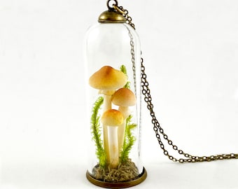 Handmade Mushroom Terrarium Necklace: Polymer Clay Fungi Pendant
