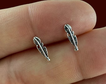 Tiny Sterling Silver Feather Stud Earrings