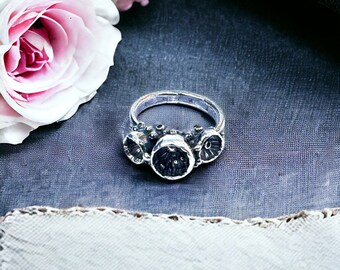 Sterling Silver Mushroom Ring: Rustic Nature Inspired Band, US Size 7.5