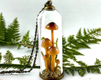 Handmade Mushroom Terrarium Necklace: Polymer Clay Fungi Pendant