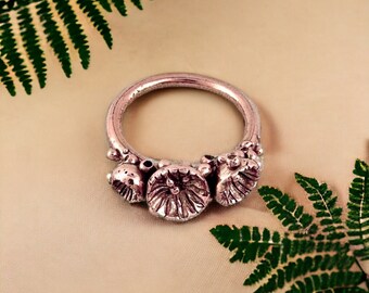 10K Rose Gold Mushroom Ring: Nature Inspired Fungi Jewelry, US Size 6