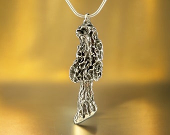 Collier champignon morilles coulé en argent véritable 925, collier morilles, collier champignon, cadeaux champignons, breloque champignon, collier morilles en argent, champignon