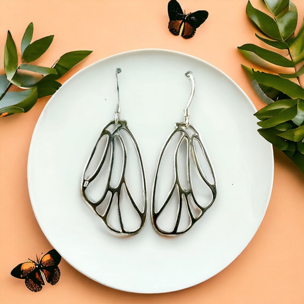 Sterling Silver Butterfly Wing Earrings,Silver Butterfly Earrings,Silver Wing Earrings,Silver Butterfly Drop Earrings,Buttterfly Jewelry