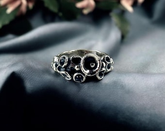 OOAK Lichen Sterling Silver Ring: Mushroom Engagement Band, Size 5