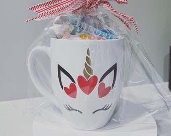 Personalized Valentine's Unicorn Hot Chocolate Mug Bundle, Personalized cup, Valetine's Day Gift, kids Valentine gift, gift mug, heart mug