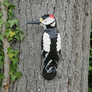 Garden stake ceramic woodpecker head sideways | Frostproof | Great spotted woodpecker | Garden figure | Ceramic bird | Garden decoration garden ceramic animal figure