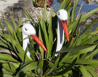 Gartenstecker Keramik Storch 2er Set | Frostsicher | Keramikvogel | Gartenschmuck | Gartenkeramik | Keramiktier Garten | Geschenk Geburt