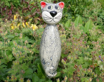 Gartenstecker Katze | Keramik für den Garten | Keramikschmuck | Gartenkeramik | Stabkatze | Gartendeko | Geschenk