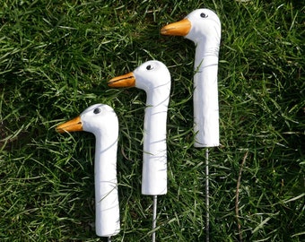 Gartenstecker Keramik Ente 3er Set midi | Frostfest | Gartenschmuck | Gartendeko | Gartenkeramik | Hanbemalt | Entenhals Keramik Garten