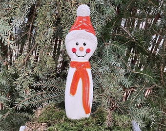 Keramik Topfstecker Schneemann orange | Keramikdekoration | Dekoration | Keramikschmuck | Weihnachten | Weihnachtsdeko | Christmas Geschenk