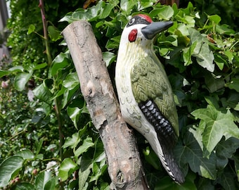 Gartenfigur Keramik Grünspecht | zum Hängen Kopf seitlich | Frostfest | Keramikvogel | Gartenschmuck | Gartenkeramik Specht Keramikfigur