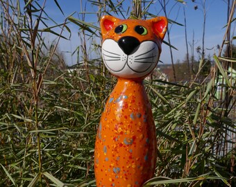 Gartenstecker Keramik Katze Orange Konfetti | Keramik für den Garten | Keramikschmuck | Gartenkeramik | Stabkatze Gartendeko Geschenk