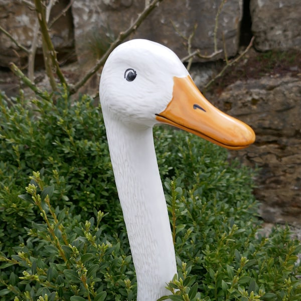 Gartenstecker Keramik Ente groß | Frostfest | Keramikstecker Gartenschmuck | Gartendeko | Gartenkeramik | Hanbemalt Entenhals Keramik Garten