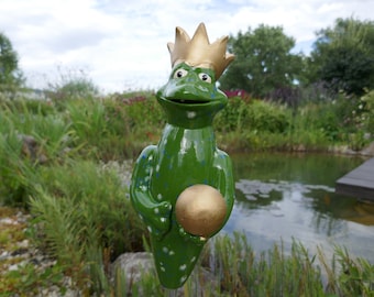 Gartenstecker Keramik Froschkönig | Frosch Grün | Keramikfrosch | Teichdeko | Teichkeramik | Dekoration | Gartendeko | Gartenschmuck | Deko