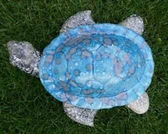 Keramikfigur Schildkröte | Gartendekoration aus Keramik | Oceanblau | Keramikgeschenk | Deko | Teichdeko | Handbemalt