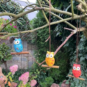 Ceramic mini owl set of 3 for hanging | Ceramic bird | Garden figure | Garden decoration, garden ornament, garden ceramics, garden decoration, ceramic bird