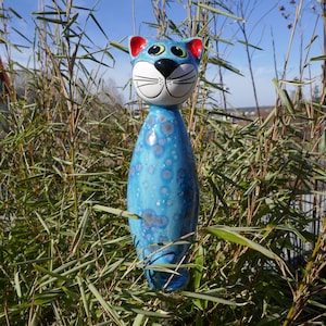 Garden stake ceramic cat ocean blue | Ceramics for the garden | Ceramic jewelry | Garden ceramics | Stick cat garden decoration gift animal figure