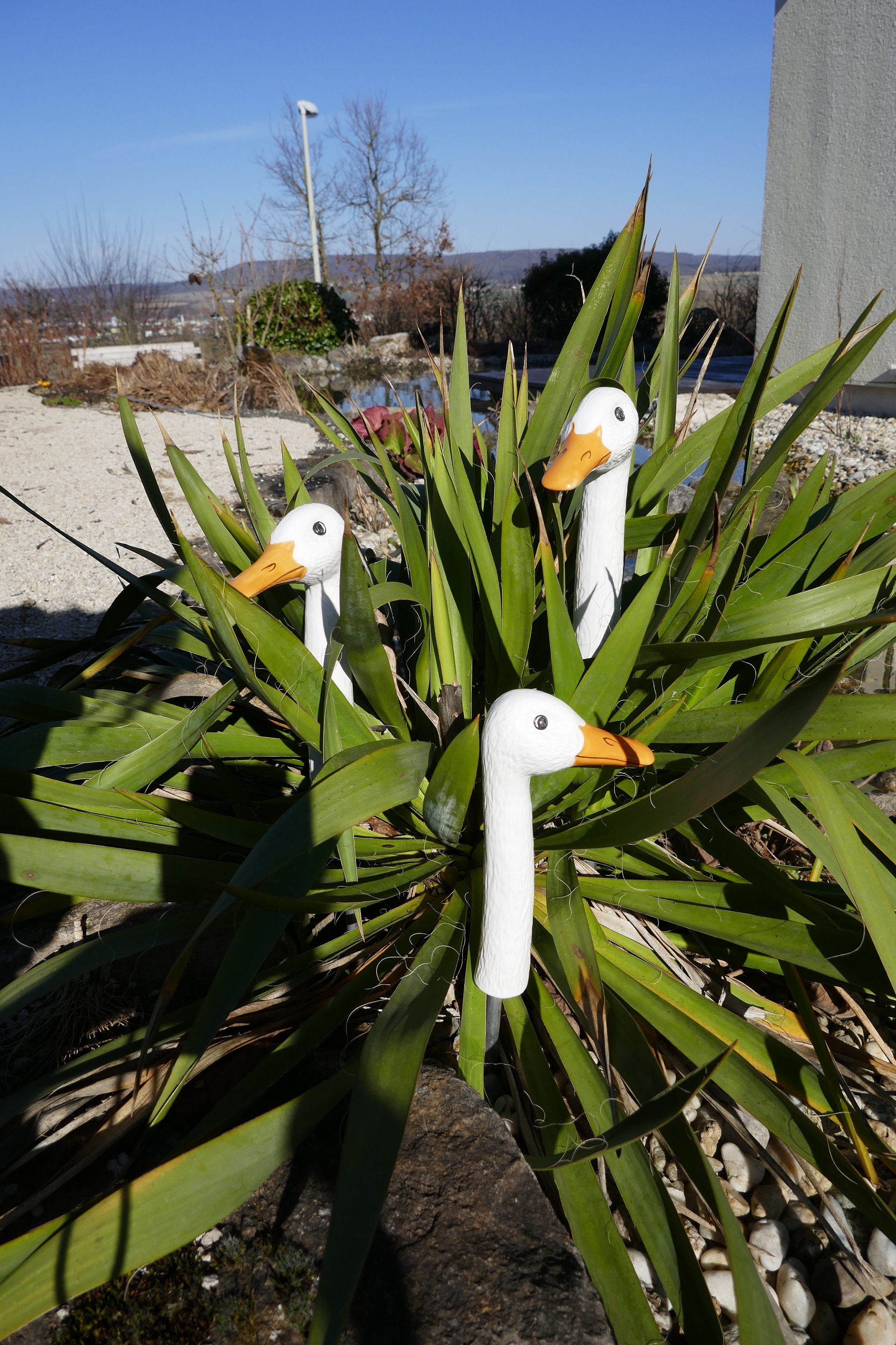 Ceramic Duck Garden Stake Set of 3, Medium | Frost-resistant