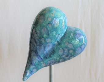 Ceramic Heart Garden Stake, Ocean Blue | Ceramic Garden | Ceramic Jewelry | Decor | Decoration | Gift | Mother's Day | Valentine's Day | Love