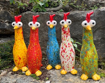 Ceramic Chicken | Ceramic Figurine | Chickens | Decoration | Garden | Beige-Light Blue | Turquoise-Purple | Neon Green-Confetti | Yellow-Red | White-Red