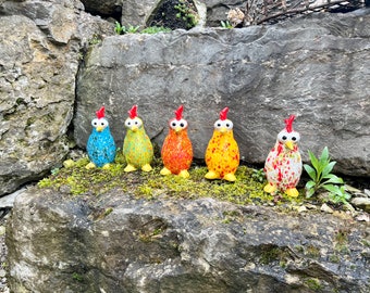 Keramik Huhn klein | Keramikfigur | Hühner | Dekoration | Keramikschmuck Garten | Blau | Rot | Gelb | Grün | Gartendekoration Geschenkidee