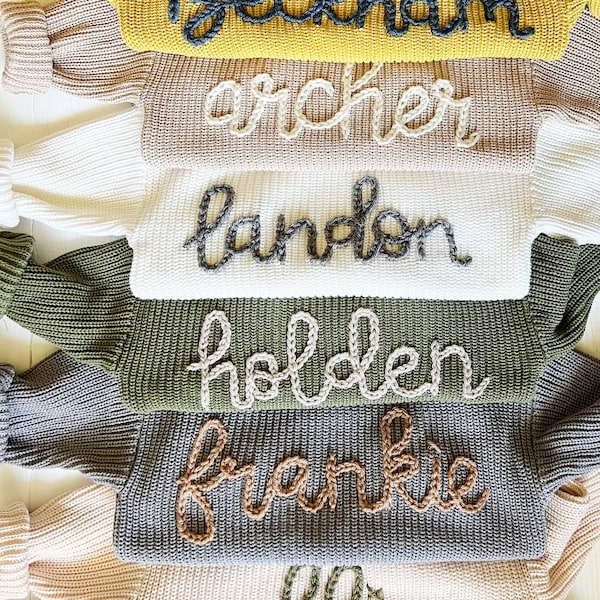 Personalized Hand Embroidered Baby and Toddler Name Sweaters // Baby Boy Name Sweaters // Personalized Baby Gift