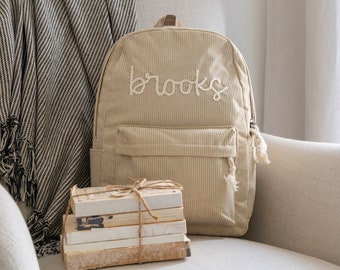 Personalized Hand Embroidered Corduroy Backpack