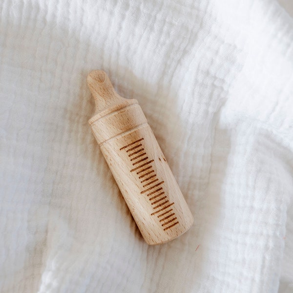 Wood Baby Doll Bottle |  Minikane Natural Wood Baby Doll Accessories | Boutique High End Doll