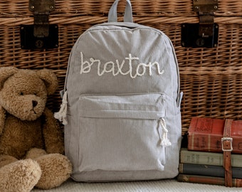 Personalized Hand Embroidered Corduroy Backpack
