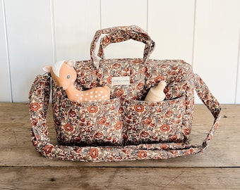Flora Floral Baby Doll Diaper Bag | Minikane Paola Reina Doll Bed | Kids Pretend Baby Doll Diaper Bag | Boutique High End Doll