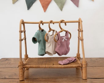 Lola Rattan Doll Clothing Rack with 3 Hangers | High End Doll Furniture