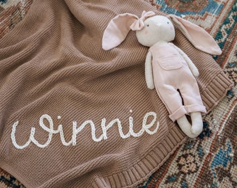 thumbnail image 2 of Script Personalized Name Knit Baby Blanket - Caiden Designs 2 of 10