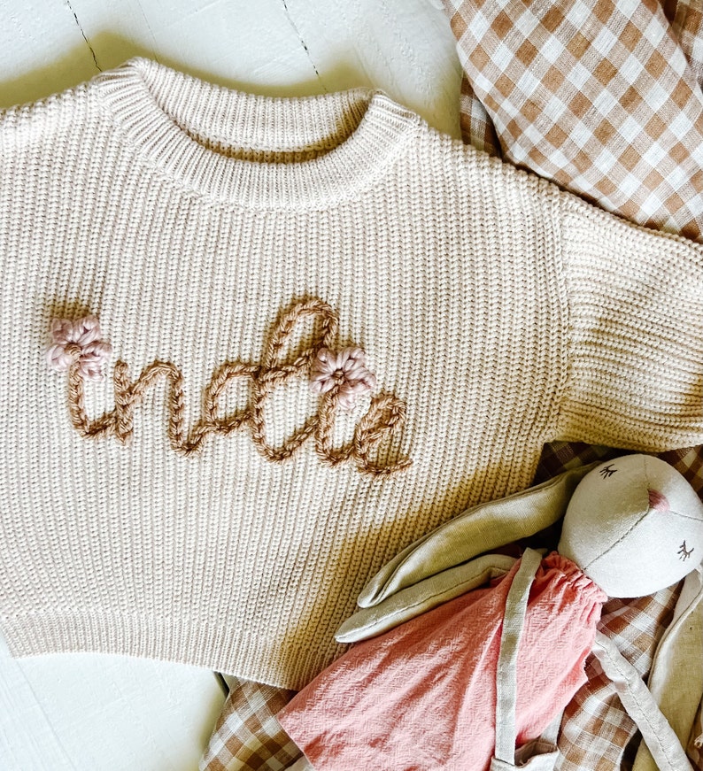 Personalized Hand Embroidered Baby and Toddler Sweaters image 3