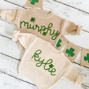 Personalized Hand Embroidered St. Patrick's Day Baby and Toddler Sweaters