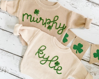 Personalized Hand Embroidered St. Patrick's Day Baby and Toddler Sweaters