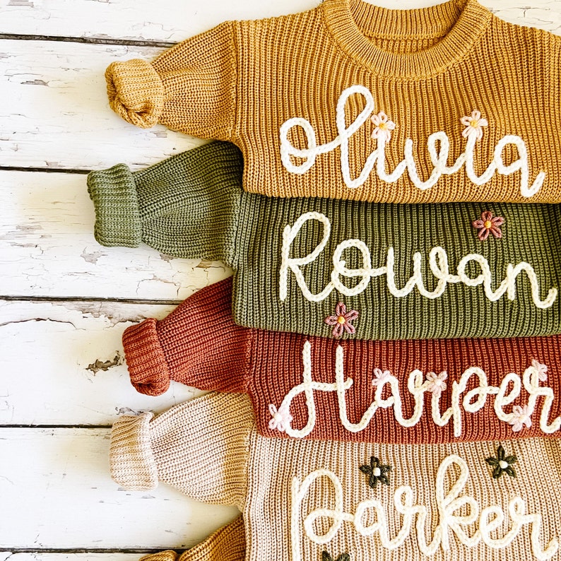 Personalized Hand Embroidered Baby and Toddler Sweaters image 1