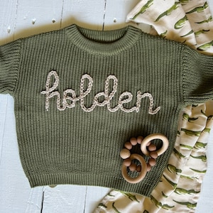 Personalized Hand Embroidered Baby Boy and Toddler Boy Sweaters // Baby Name Sweaters // Personalized Baby Gift image 2