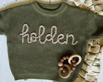 Personalized Hand Embroidered Baby Boy and Toddler Boy Sweaters // Baby Name Sweaters // Personalized Baby Gift