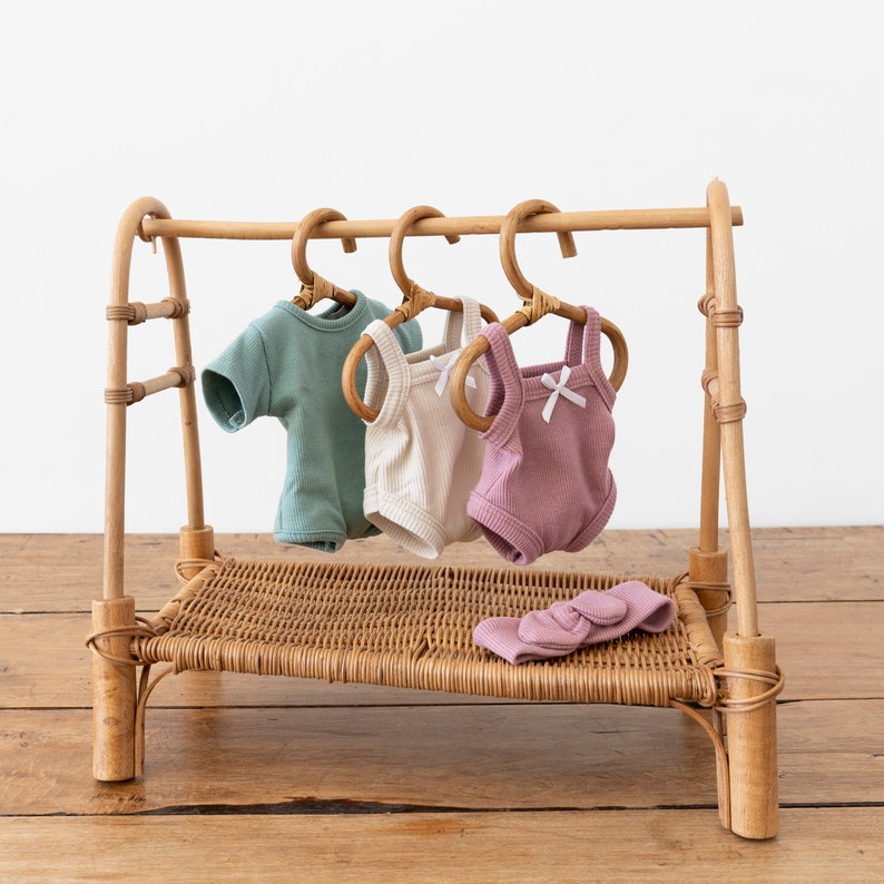 Lola Rattan Doll Clothing Rack with 3 Hangers High End Doll Furniture image 2