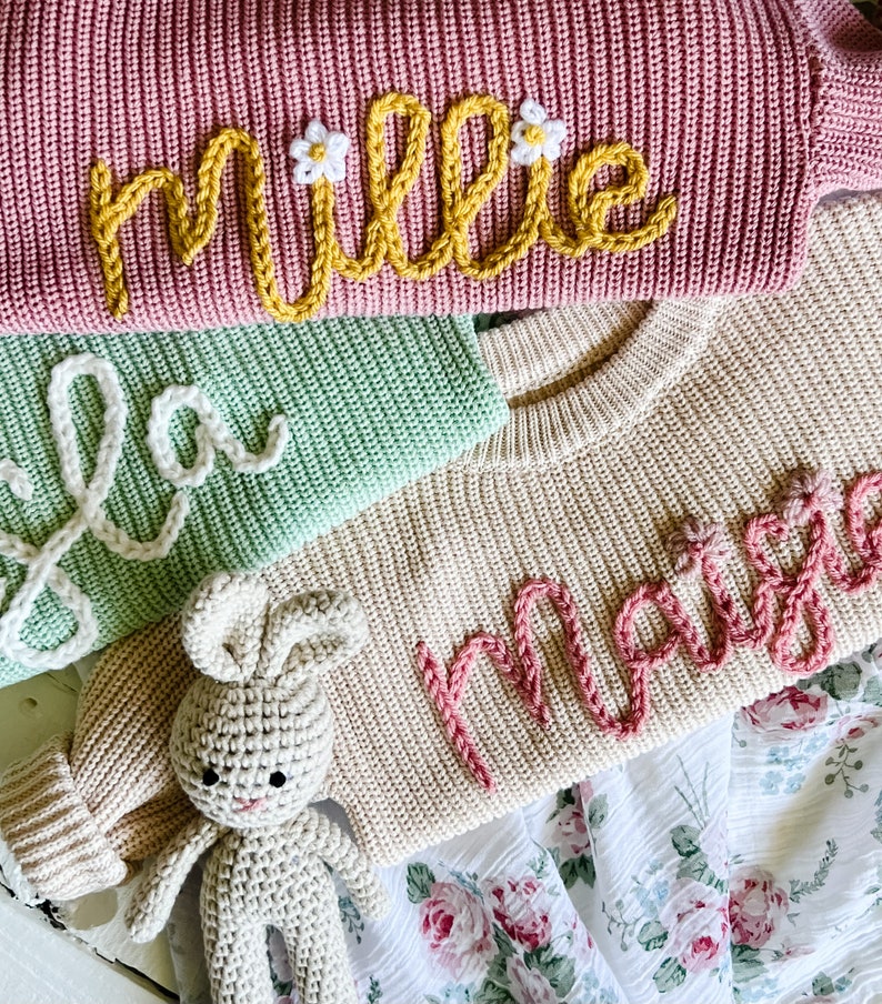 Personalized Hand Embroidered Baby and Toddler Sweaters image 2