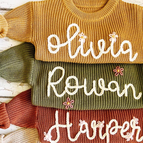 Personalized Baby Name Sweater – Custom Embroidered Baby & Toddler Sweater – Custom Baby Gift