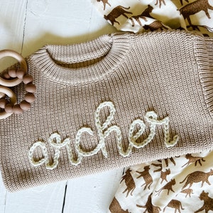 Personalized Hand Embroidered Baby Boy and Toddler Boy Sweaters // Baby Name Sweaters // Personalized Baby Gift image 3