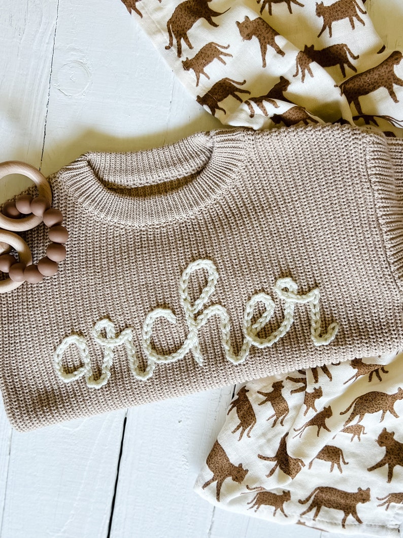 Personalized Hand Embroidered Baby Boy and Toddler Boy Sweaters // Baby Name Sweaters // Personalized Baby Gift image 3