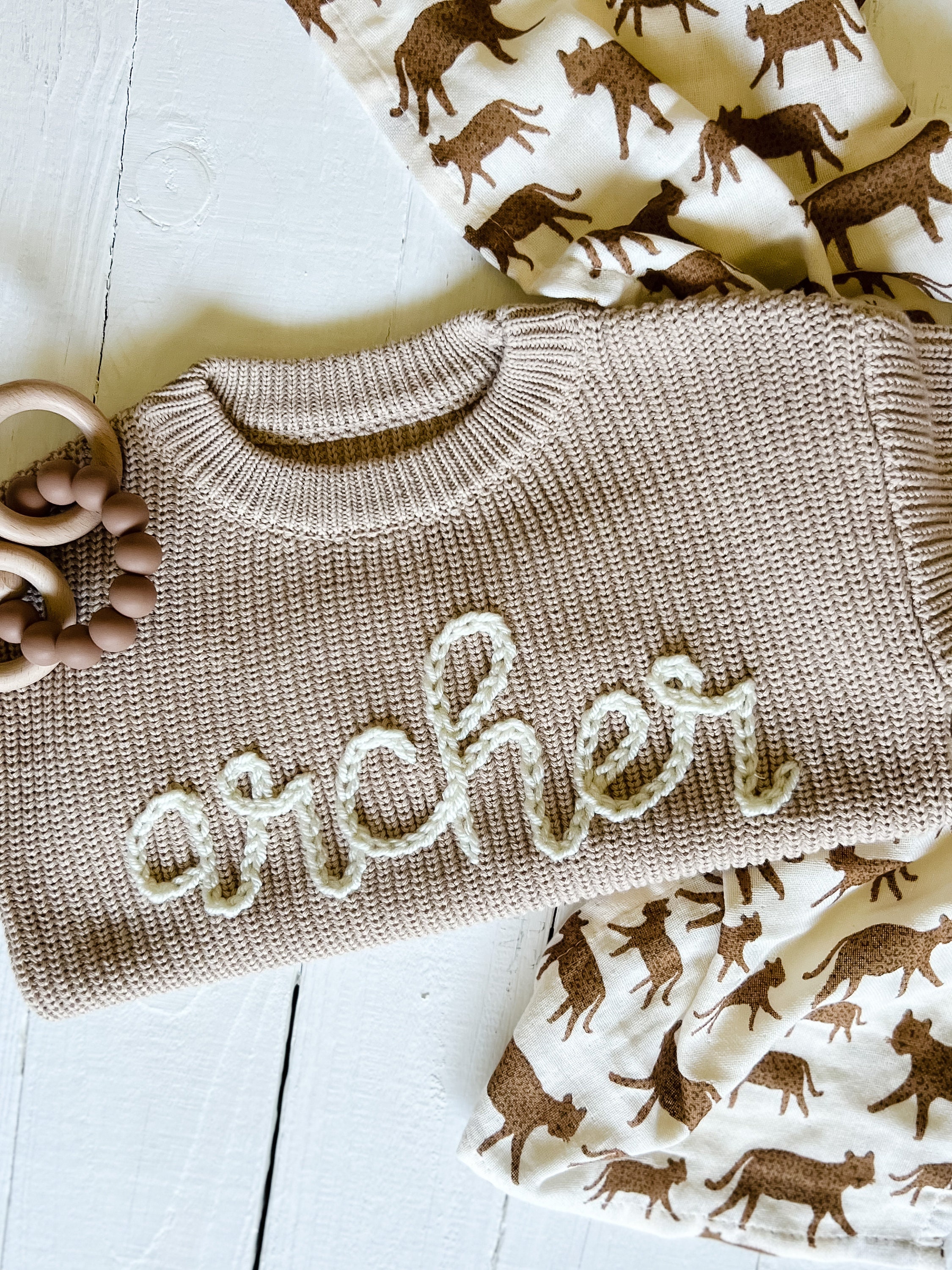 Baby Knit Sweater Custom Hand Embroidered Name Baby Onesie Custom