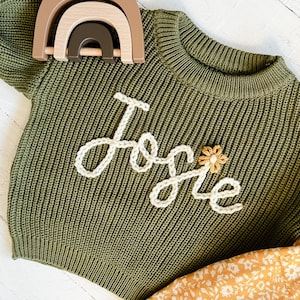 Personalized Hand Embroidered Baby and Toddler Sweaters | Baby Girl Rose Sweater with Hand Embroidered Flower