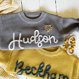 Personalized Hand Embroidered Baby and Toddler Sweaters Baby Boy Sweater with Star image 1